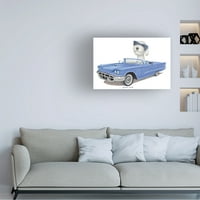 דני גורדון אמנות 'לבן ברדודל כחול רכב' בד אמנות
